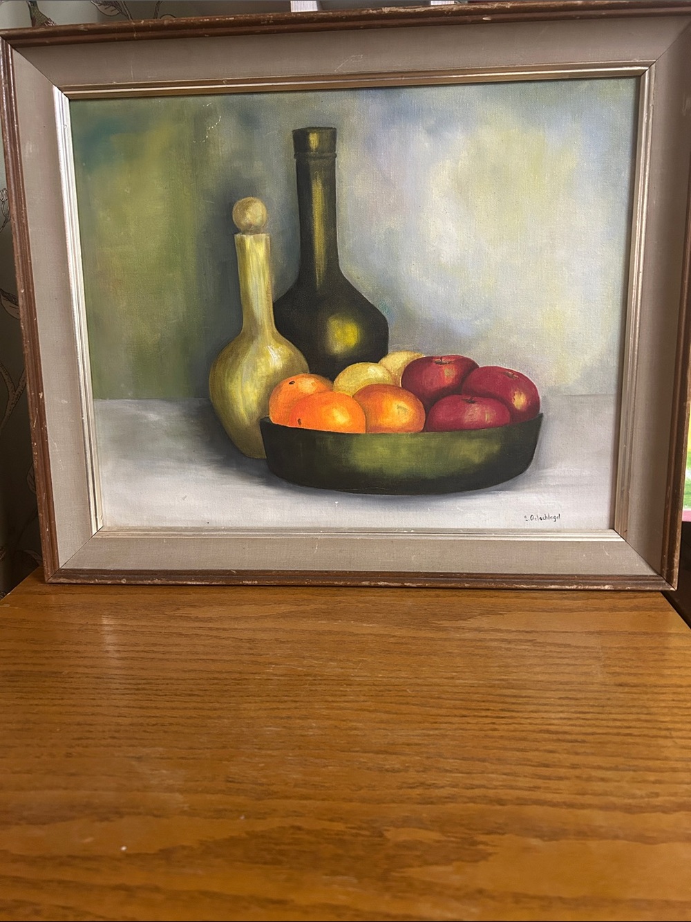Still Life Fruit Bowl Wall Art - Green and Redo Signed original